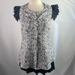 Girls Derek Lam Blue Floral Silk With Ruffle Bottom Dress